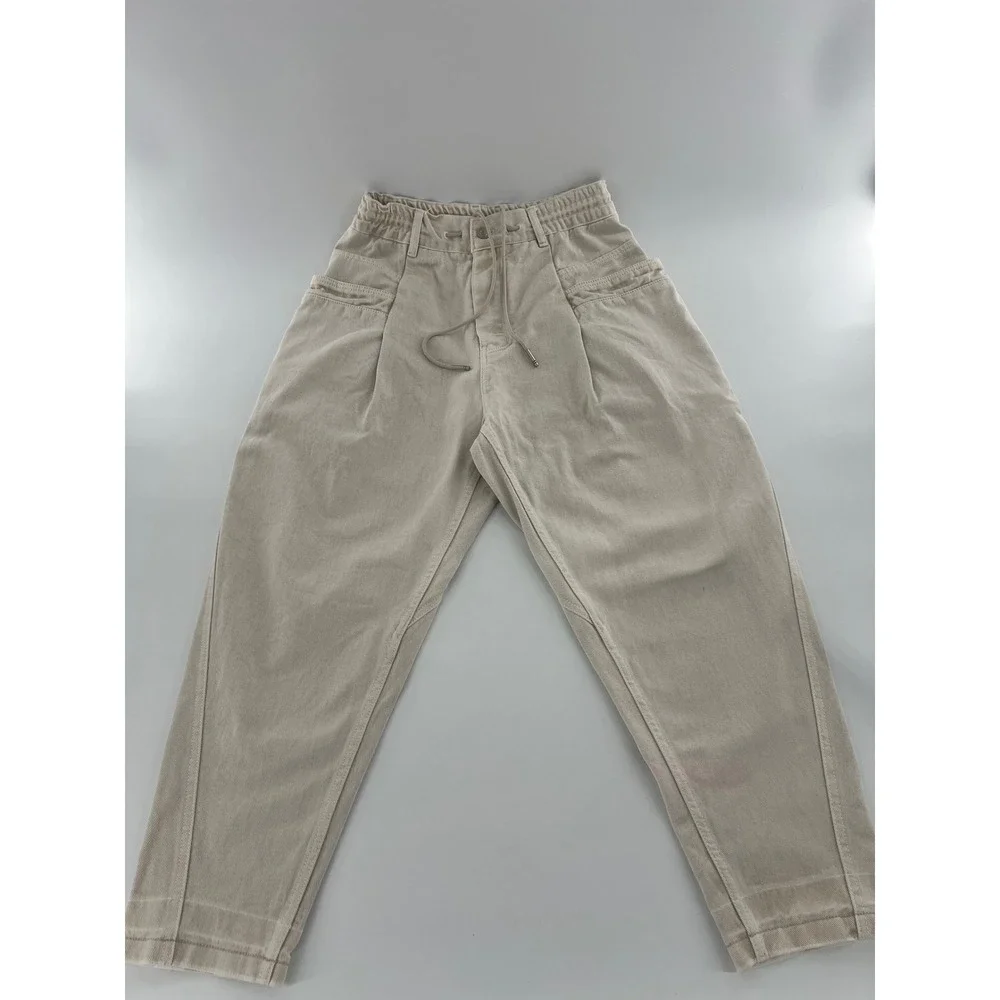 Songzio Homme Beige Pleated Balloon Pants Men 44 Tapered Denim unique streetwear